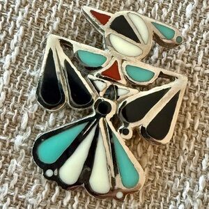 Turquoise, Black & White Inlay Zuni Style Peyote Bird Bolo Tie